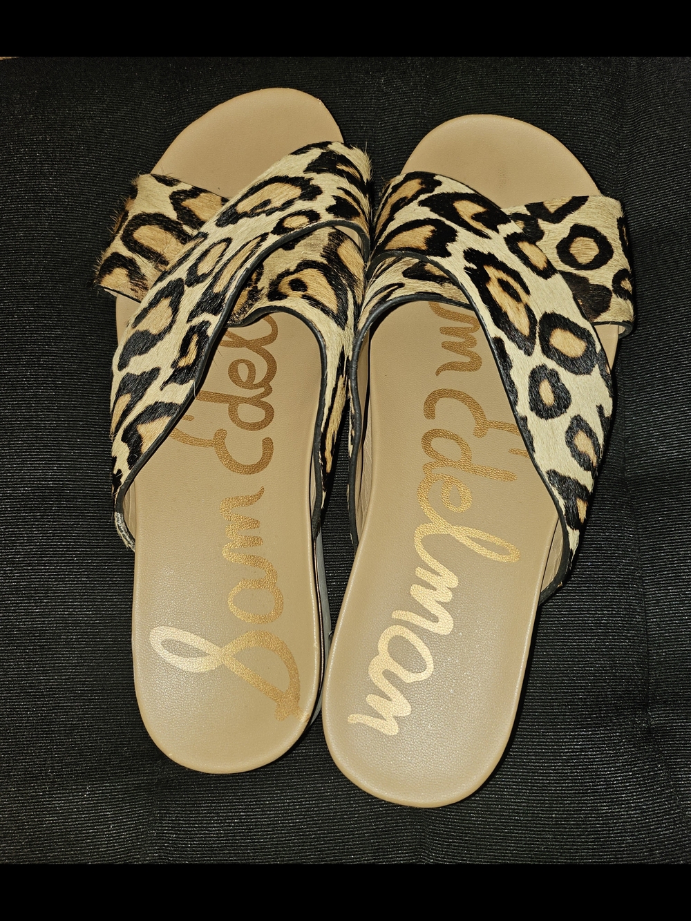 Sam Edelman Leopard-Print Cross-Strap Slide Sandals - Black & Tan